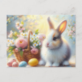 Easter Bunny with Basket and Painted Eggs Postcard ポストカード