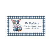 Easter Bunny with Basket of Eggs on Blue Gingham ラベル (正面)