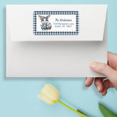 Easter Bunny with Basket of Eggs on Blue Gingham ラベル