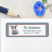 Easter Bunny with Basket of Eggs on Blue Gingham ラベル