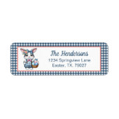 Easter Bunny with Basket of Eggs on Blue Gingham ラベル (正面)