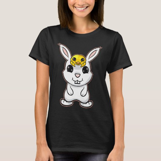 Easter Bunny With Cute Chick on Head On Easter Tシャツ (正面)