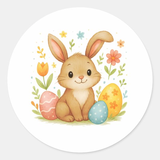 Easter Bunny with Eggs Sticker ラウンドシール (正面)