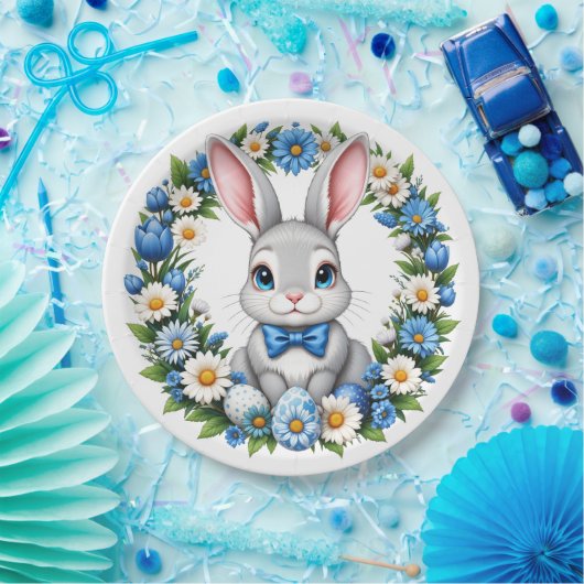 Easter Bunny With Florals  ペーパープレート (パーティー)