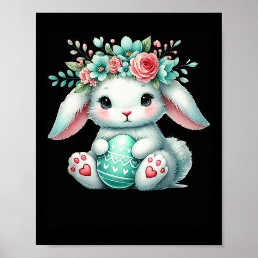 Easter Bunny With Flower Crown Girls Women Floral  ポスター (正面)