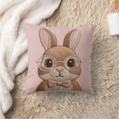 Easter Bunny with Glasses & Bow – Embroidered Look クッション (ブランケット)