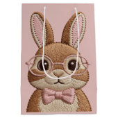 Easter Bunny with Glasses & Bow – Embroidered Look ミディアムペーパーバッグ (裏面)