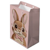 Easter Bunny with Glasses & Bow – Embroidered Look ミディアムペーパーバッグ (裏面アングル)