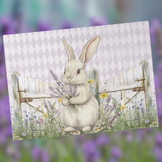 Easter Bunny with Lavender Fence Purple Harlequin 薄葉紙