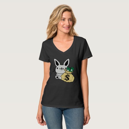 Easter Bunny With Money In A Bag Cute Rich Rabbit Tシャツ (正面フル)