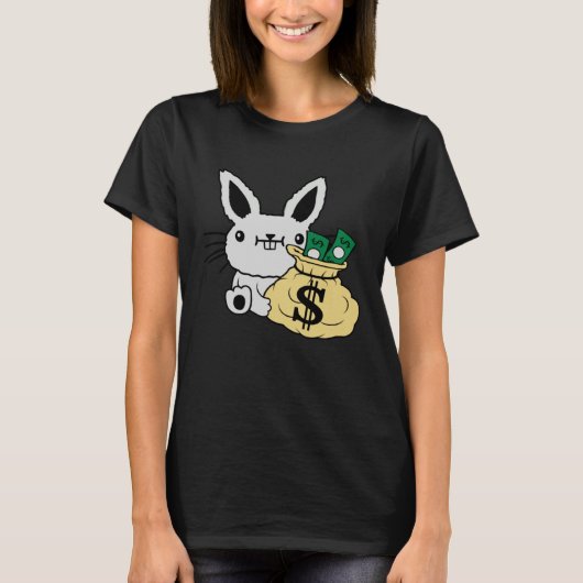Easter Bunny With Money In A Bag Cute Rich Rabbit Tシャツ (正面)