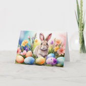 Easter Bunny with Spring Flowers, Painted Eggs シーズンカード (正面)
