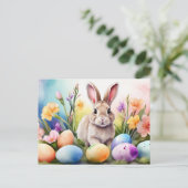 Easter Bunny with Spring Flowers, Painted Eggs シーズンポストカード (スタンド正面)
