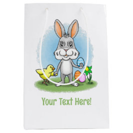 Easter Bunny with the colorful Easter Eggs ミディアムペーパーバッグ