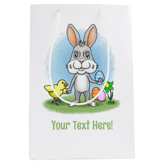 Easter Bunny with the colorful Easter Eggs ミディアムペーパーバッグ (正面)