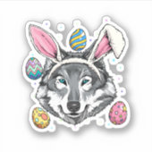 Easter Bunny Wolf Funny Easter Wolf Wild Forest Wo シール (正面)