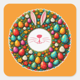 Easter Bunny Wreath – Cute Style Autocolante スクエアシール