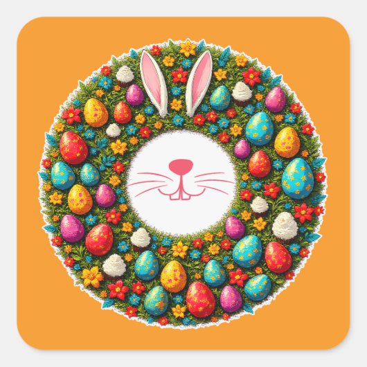 Easter Bunny Wreath – Cute Style Autocolante スクエアシール (正面)