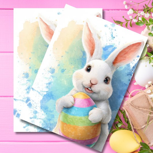 Easter Card cute Easter Bunny with Easter Egg 薄葉紙