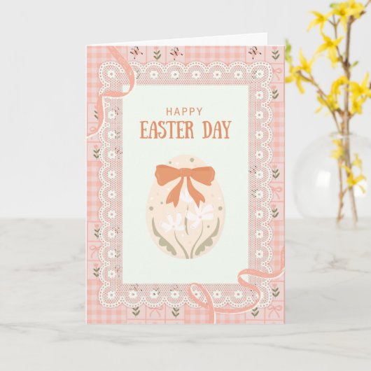 Easter Card with a lace and patterned fabric  カード (黄色い花)