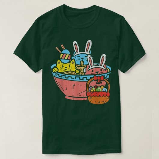 Easter Cats Ramen Bunny Ears Egg Kawaii Japanese N Tシャツ (デザイン正面)
