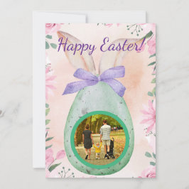 Easter celebration -green egg with photo 招待状