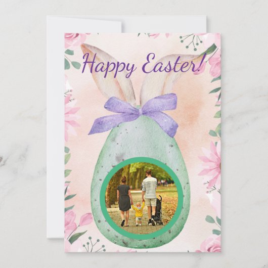 Easter celebration -green egg with photo 招待状 (正面)