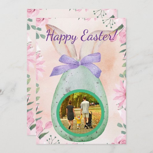 Easter celebration -green egg with photo 招待状 (正面/裏面)