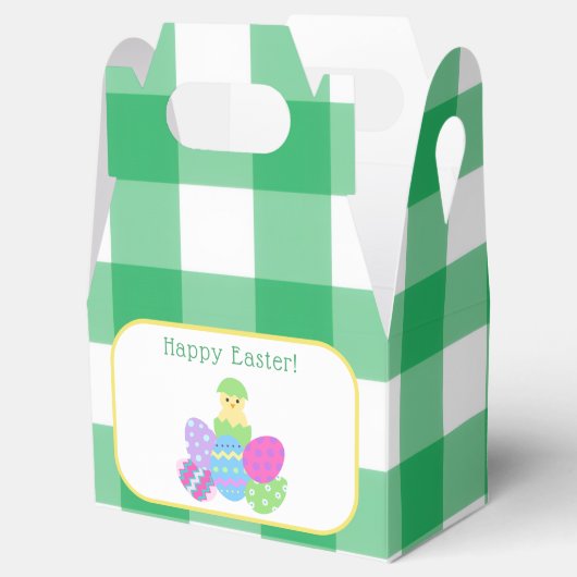 EASTER Chick Eggs and bold green check フェイバーボックス (オープン)