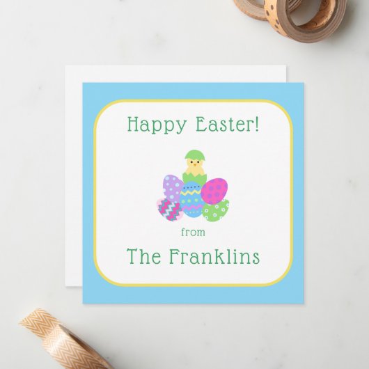 EASTER Chick Eggs and Bright Blue  ノートカード (正面/裏面インサイチュ)