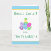 EASTER Chick Eggs and Bright Blue Greeting NAME シーズンカード (正面)