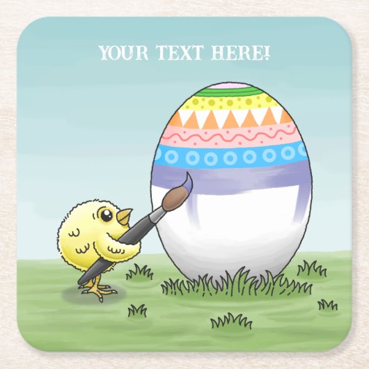 Easter chick paint the Easter egg スクエアペーパーコースター (正面)