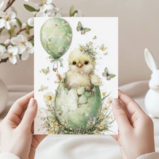 Easter Chick Spring Floral Butterflies Watercolor シーズンカード