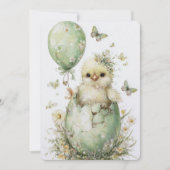 Easter Chick Spring Floral Butterflies Watercolor シーズンカード (正面)