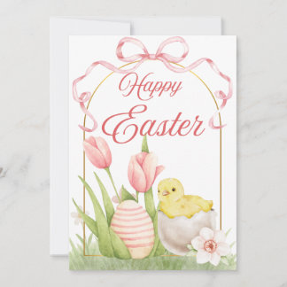 Easter Chick & Tulips Flat Holiday Card シーズンカード