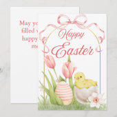 Easter Chick & Tulips Flat Holiday Card シーズンカード (正面/裏面)