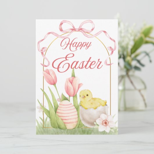 Easter Chick & Tulips Flat Holiday Card シーズンカード (スタンド正面)