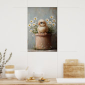 Easter Chicken Flower Pot Print, Rustic ポスター (キッチン)
