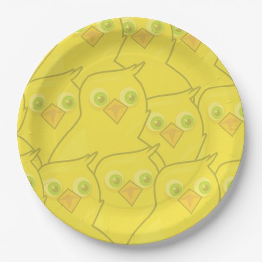 Easter Chickens Bright Yellow Cartoon Pattern ペーパープレート (正面)