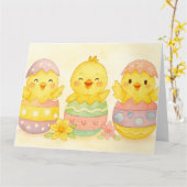 Easter Chicks Greeting カード (黄色い花)