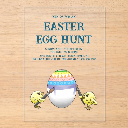Easter chicks paint the Easter egg アクリル招待状 (正面)