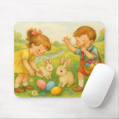 Easter Children and Bunny rabbits Mousepad マウスパッド (マウス)