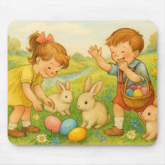 Easter Children and Bunny rabbits Mousepad マウスパッド (正面)