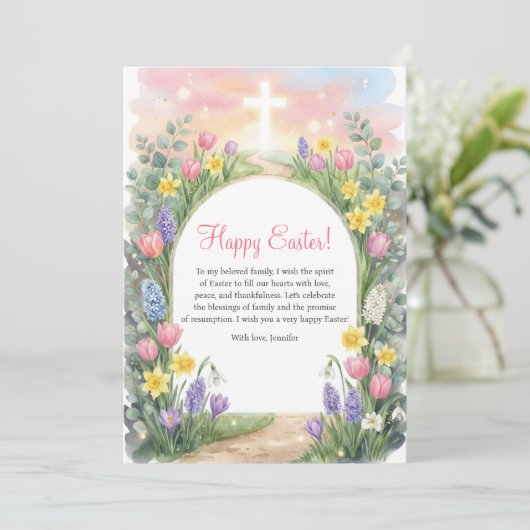 Easter Christian Blessings Cross Spring Flowers シーズンカード (スタンド正面)