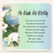 Easter Christian He Made Me Worthy Square Sticker スクエアペーパーコースター (正面)
