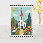 Easter Church Scene Greeting Card カード (黄色い花)