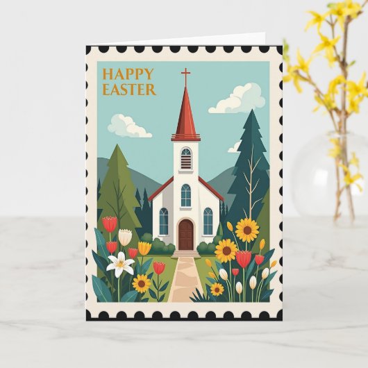 Easter Church Scene Greeting Card カード (黄色い花)
