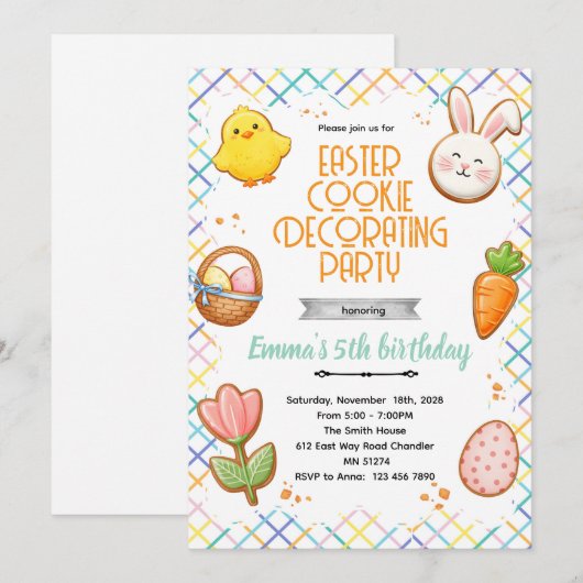 Easter Cookie Decorating Party Invitation 招待状 (正面/裏面)
