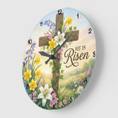 Easter Cross He Is Risen ラージ壁時計 (傾斜)
