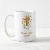 Easter Cross with Flowers, Faith Mug, Customizable コーヒーマグカップ (左)